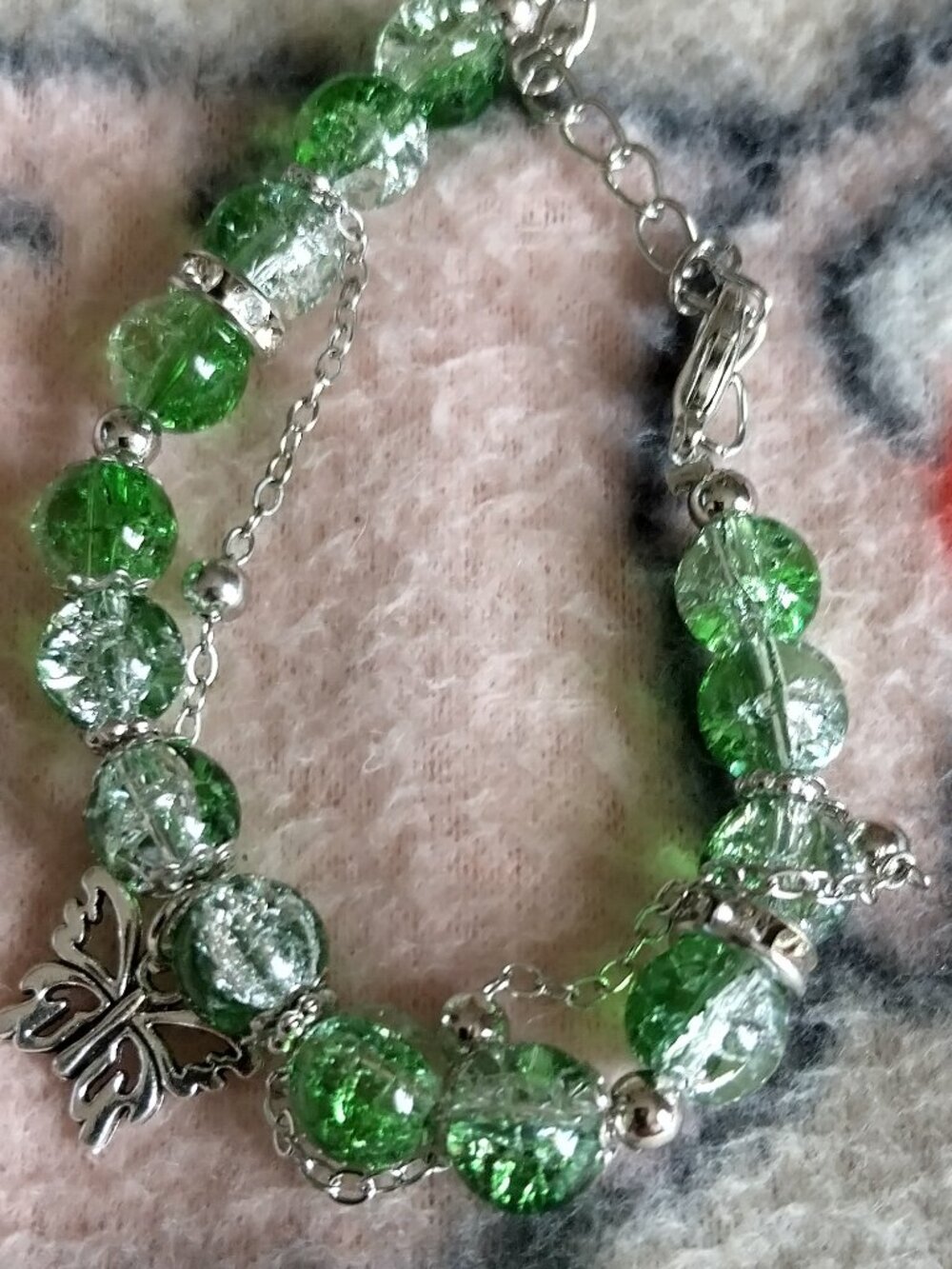 green beaded butterfly braclet